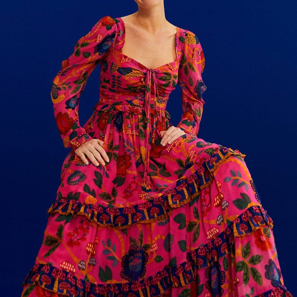 Farm Rio Sweet Forest Pink Maxi Dress